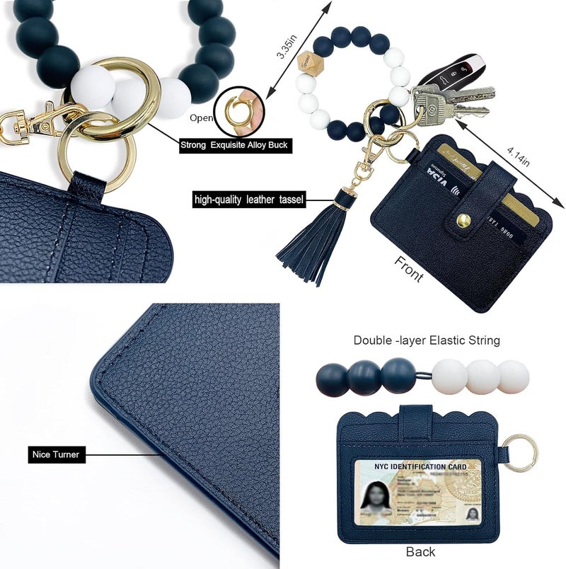 TSNSOEEO Keychain Wallet Wristlet Small Credit Card Holder Bracelet Key Chain Purse Bangle Tassel Beads Key Rings for Women - Image 3